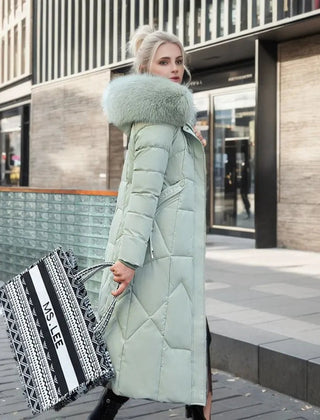 Womens Winter Puffer Coat Faux Fur Hood - View 3