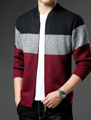 Mens Colour Block Zip Cardigan Sweater