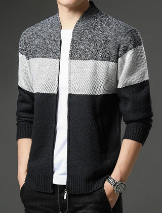 Mens Colour Block Zip Cardigan Sweater - View 2