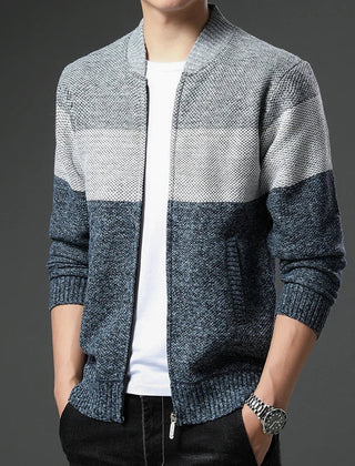 Mens Colour Block Zip Cardigan Sweater - View 3