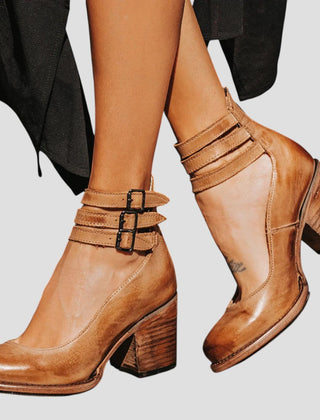 Buckle Ankle Boots Women Block Heel
