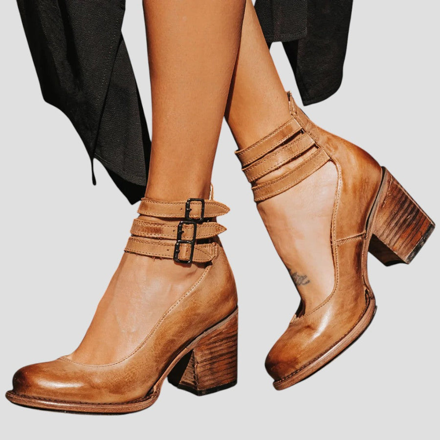 Buckle Ankle Boots Women Block Heel