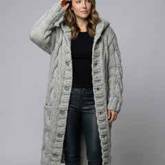Long Hooded Cardigan Women Chunky Knit