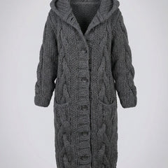 Long Hooded Cardigan Women Chunky Knit - View 10