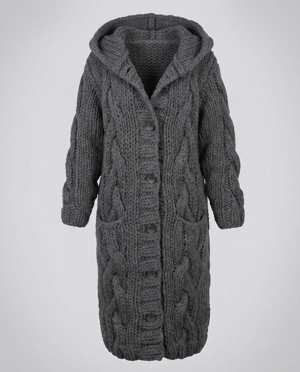 Long Hooded Cardigan Women Chunky Knit - View 10