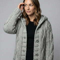 Long Hooded Cardigan Women Chunky Knit - View 2