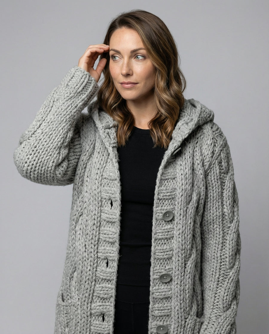 Long Hooded Cardigan Women Chunky Knit - View 2