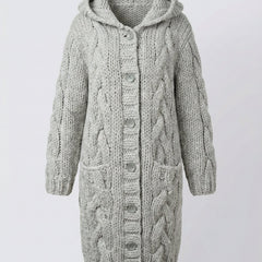 Long Hooded Cardigan Women Chunky Knit - View 3
