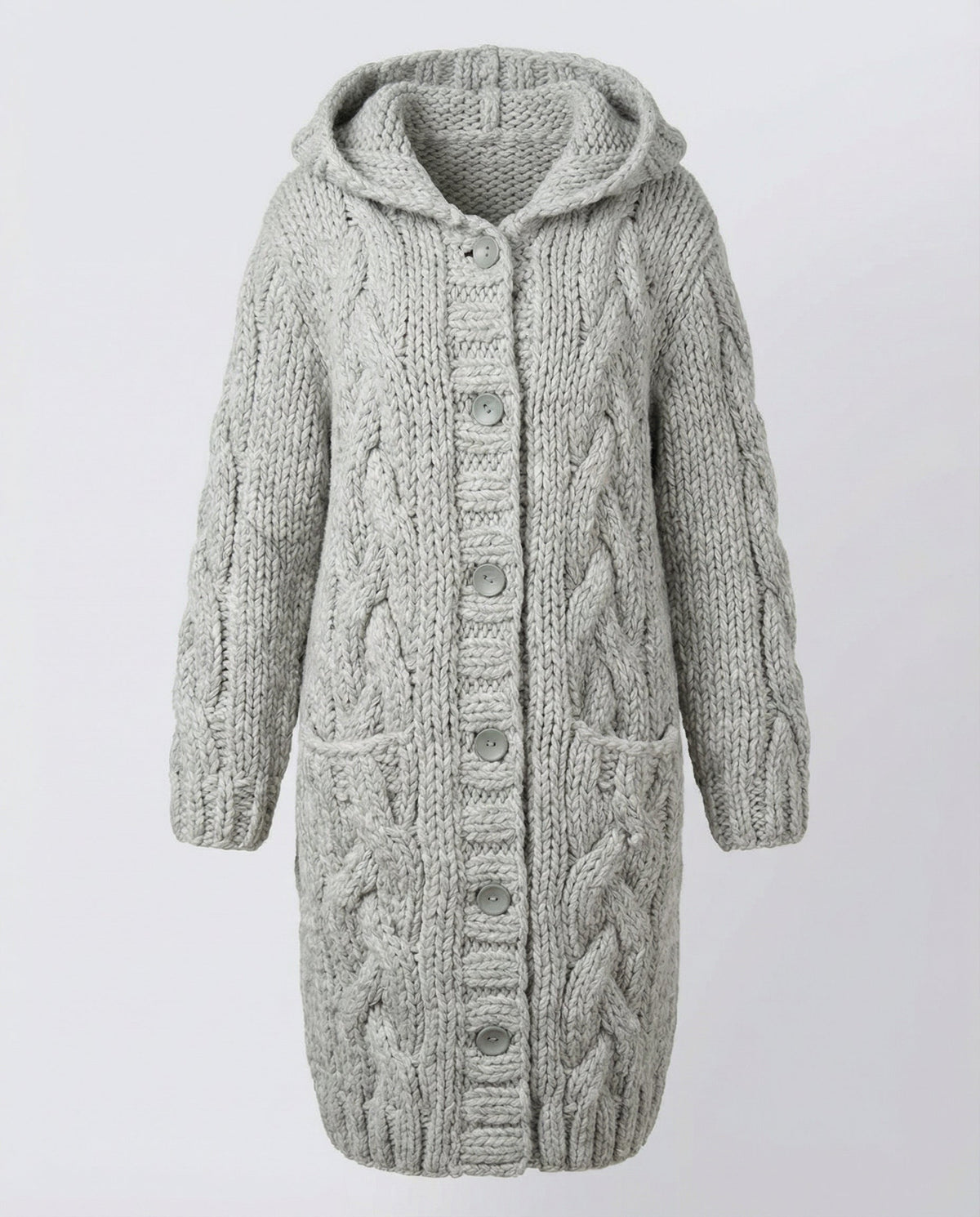 Long Hooded Cardigan Women Chunky Knit - View 3