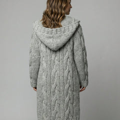 Long Hooded Cardigan Women Chunky Knit - View 4