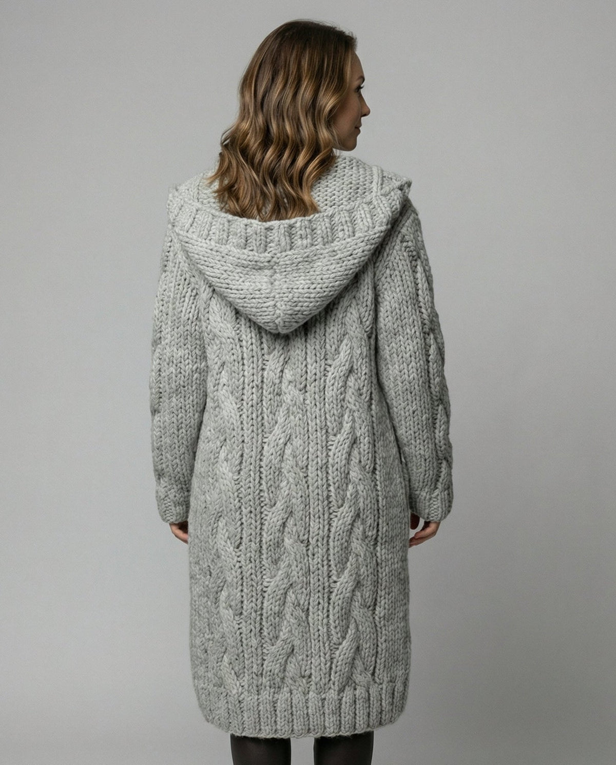 Long Hooded Cardigan Women Chunky Knit - View 4
