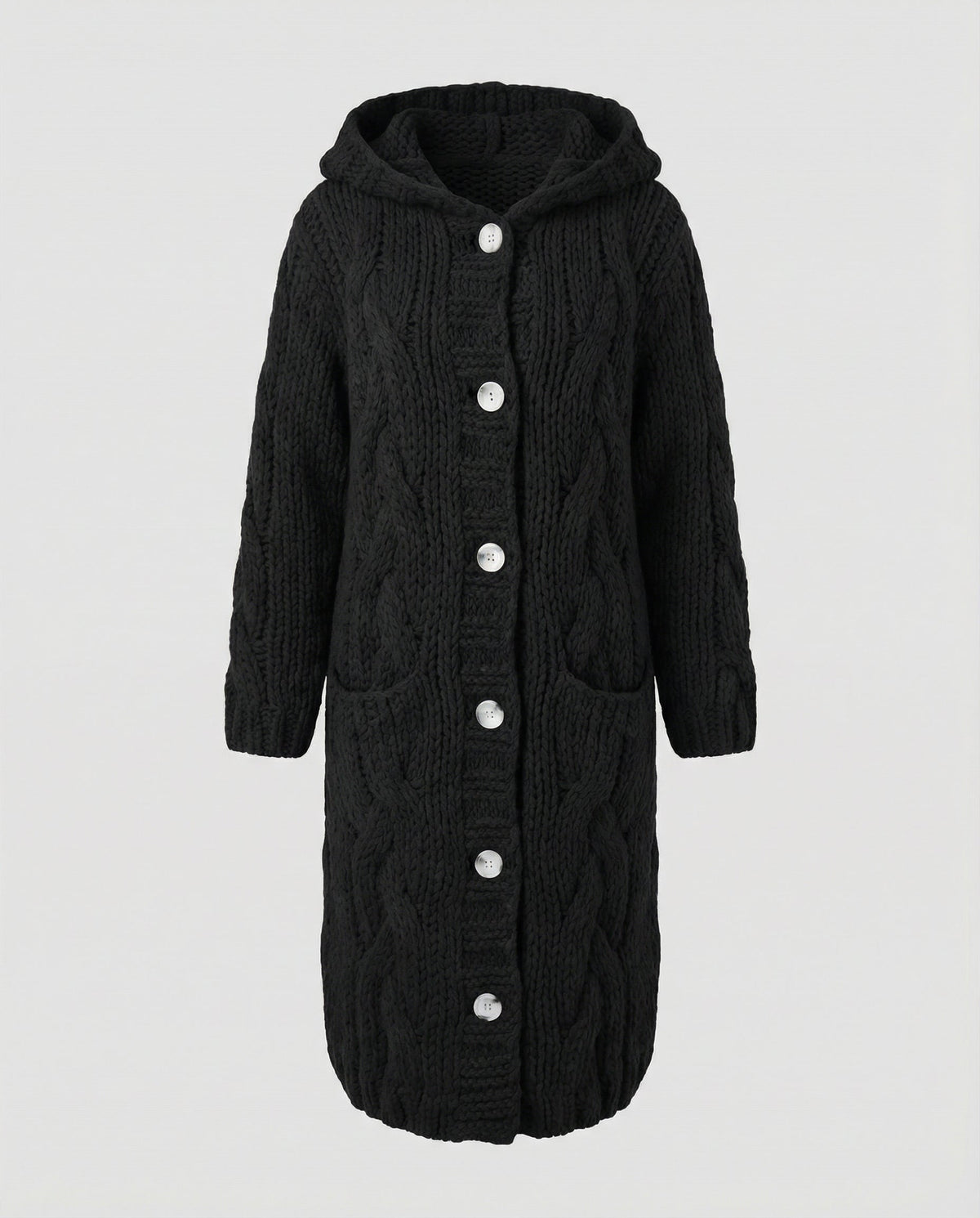 Long Hooded Cardigan Women Chunky Knit - View 6