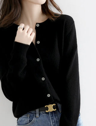 Cropped Button Cardigan Women Gold Buttons