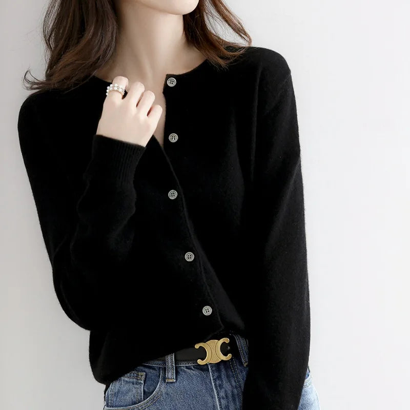 Cropped Button Cardigan Women Gold Buttons