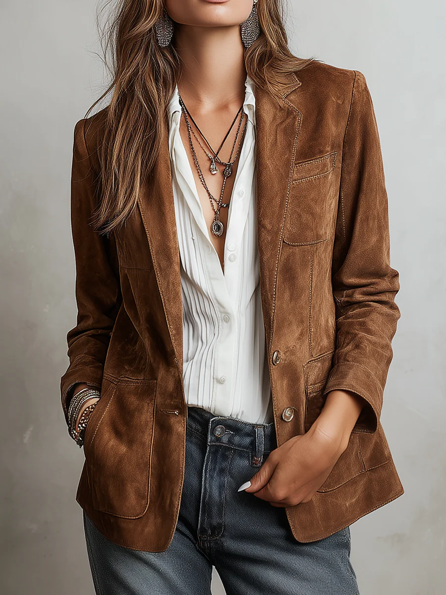 Womens Suede Blazer Jacket