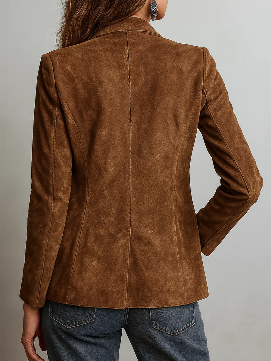 Womens Suede Blazer Jacket - View 2