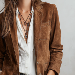 Womens Suede Blazer Jacket - View 4