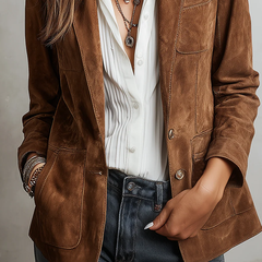 Womens Suede Blazer Jacket - View 5