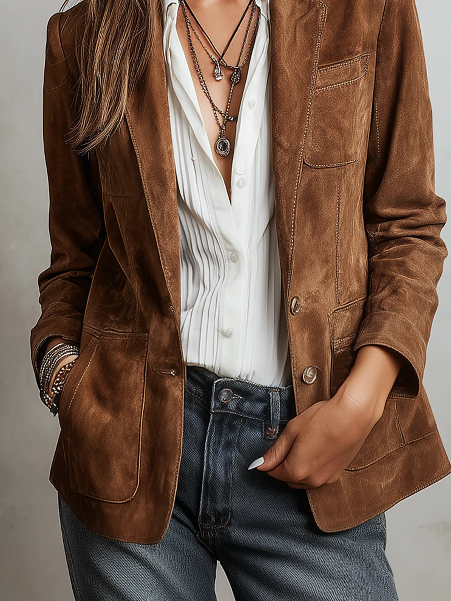 Womens Suede Blazer Jacket - View 5