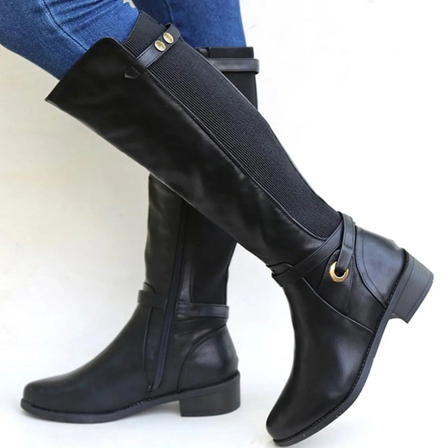 Knee High Leather Boots Women Flat