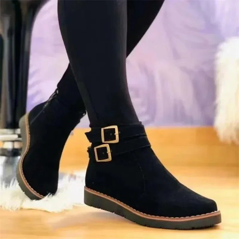Fur Lined Buckle Ankle Boots Women - View 7