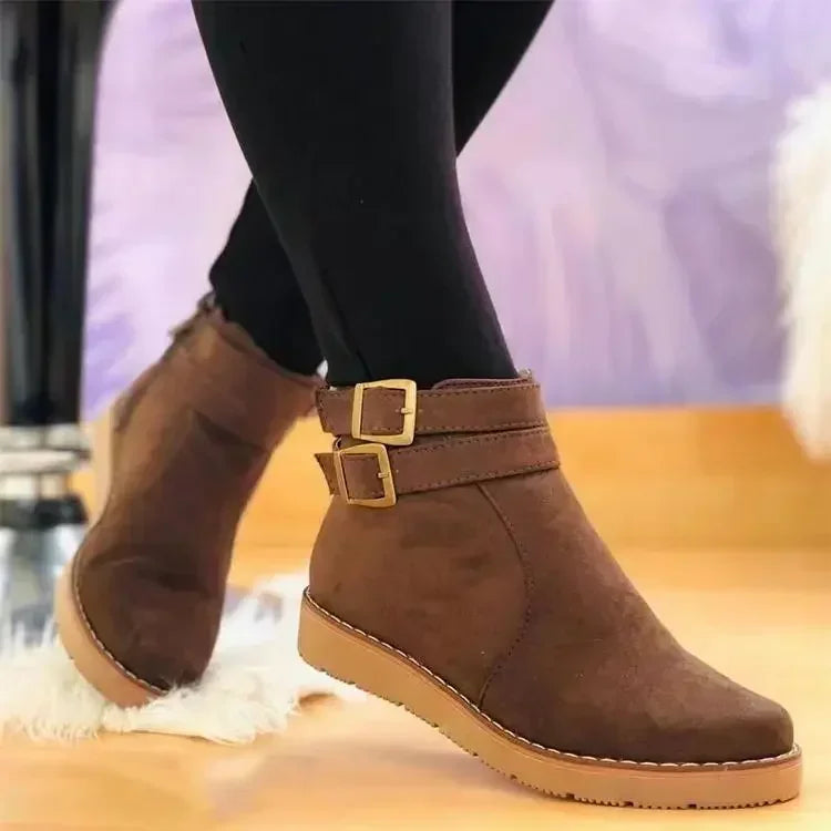 Fur Lined Buckle Ankle Boots Women - View 8